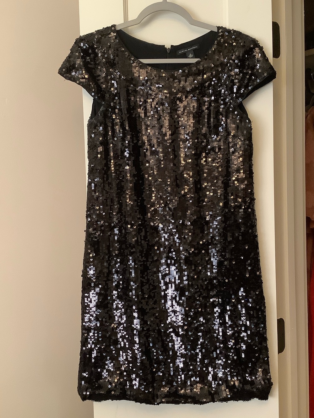 Banana Republic Black Sequin & Silk Cap-Sleeve Mini Dress